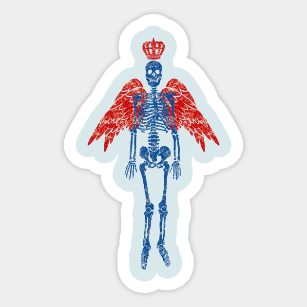 Print of skeleton with angel wings and crown Sticker by dariakorolova
